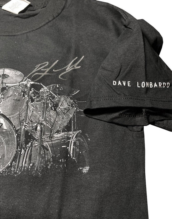 DAVE LOMBARDO "DRUM KIT PHOTO" MENS BLACK T-SHIRT - SIGNED BY DAVE