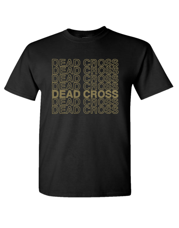 Dead Cross Metallic Gold Repeating Logo Black Tee
