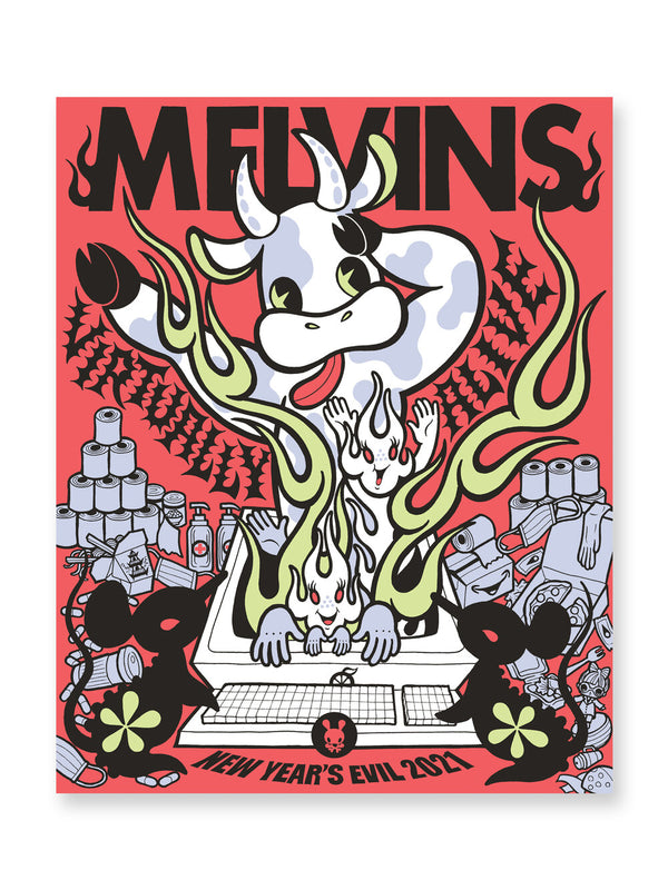 MELVINS- NEW YEARS EVIL 2021 SCREEN PRINTED POSTER ART BY JUNKO MIZUNO